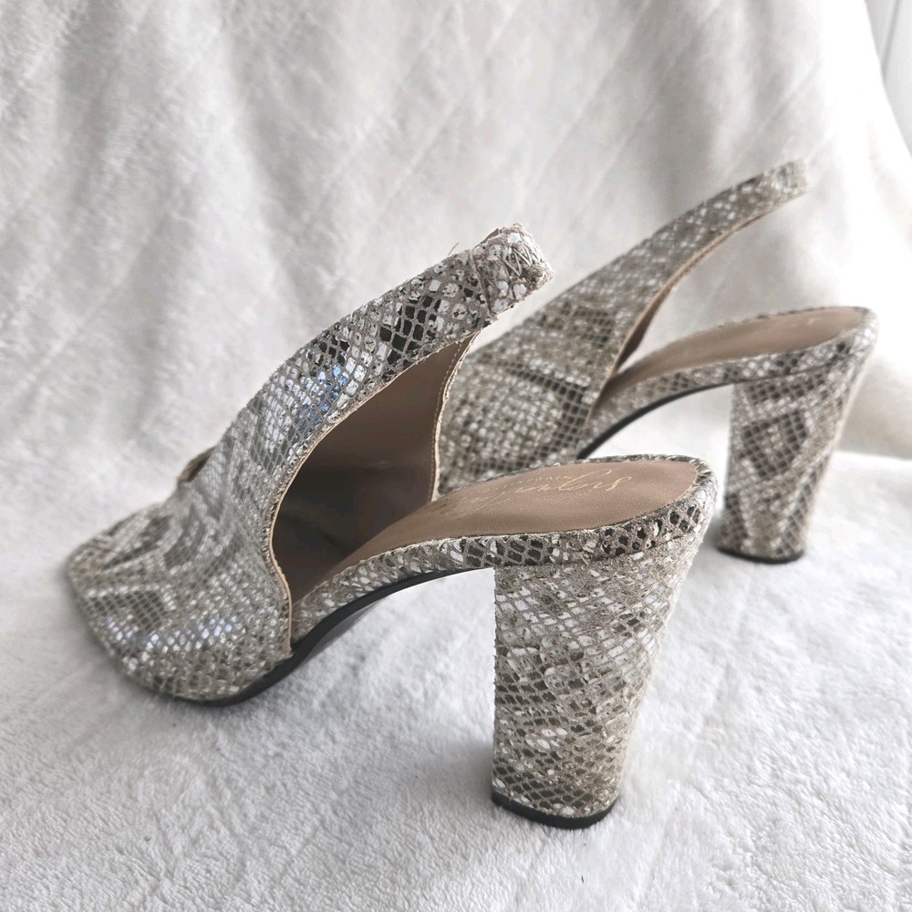 Sugar Tart Snakeskin Slingback Heels Sz 9 Block‎ Heel Open Square Toe Shoes - Picture 6 of 11